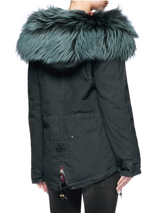 Back View - Click To Enlarge - MR & MRS ITALY - Raccoon trim hood mink fur patchwork mini parka