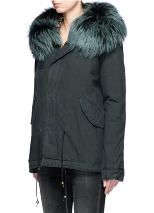 Front View - Click To Enlarge - MR & MRS ITALY - Raccoon trim hood mink fur patchwork mini parka