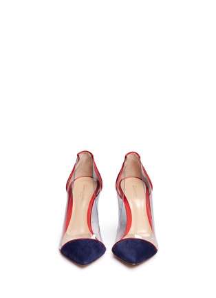 Front View - Click To Enlarge - GIANVITO ROSSI - 'Plexi' clear PVC piped suede pumps