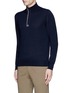 Front View - Click To Enlarge - CANALI - Suede trim half zip wool sweater