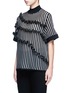 Front View - Click To Enlarge - OPENING CEREMONY - Stripe ruffle Merino wool blend boxy T-shirt