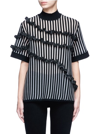 Main View - Click To Enlarge - OPENING CEREMONY - Stripe ruffle Merino wool blend boxy T-shirt