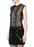 Front View - Click To Enlarge - ALEXANDER WANG - Leather trim sleeveless mesh lace top