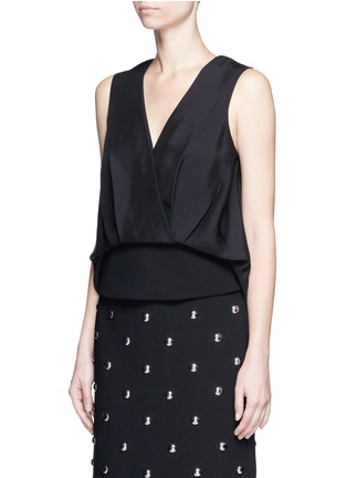 Front View - Click To Enlarge - ALEXANDER WANG - Crepe panel drape front silk top