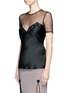 Front View - Click To Enlarge - ALEXANDER WANG - Ball stud ruched satin mesh top