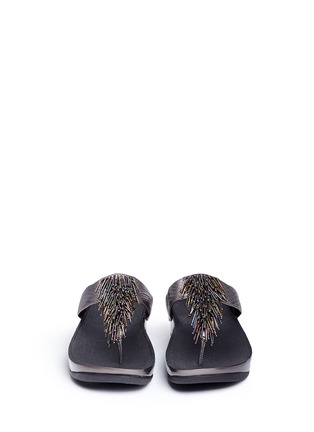 Front View - Click To Enlarge - FITFLOP - 'Cha Cha' beaded fringe lizard embossed leather flip flops