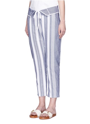 Front View - Click To Enlarge - KOZA - 'Brooke' fold-down waist pinstripe cropped pants