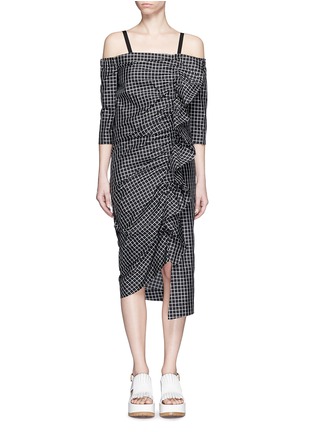 Main View - Click To Enlarge - ISA ARFEN - Gingham check ruffle trim off-shoulder dress