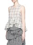 Front View - Click To Enlarge - ISA ARFEN - Plaid ruffle peplum cotton muslin top