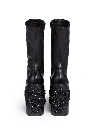 Back View - Click To Enlarge - GIVENCHY - Fleur de lys leather column heel boots