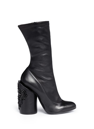 Main View - Click To Enlarge - GIVENCHY - Fleur de lys leather column heel boots