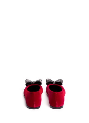 Back View - Click To Enlarge - 73426 - Crystal bow velour ballerina flats