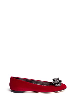 Main View - Click To Enlarge - 73426 - Crystal bow velour ballerina flats