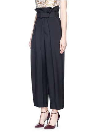 Front View - Click To Enlarge - STELLA MCCARTNEY - Paperbag waist wool-mohair crepe wide leg pants