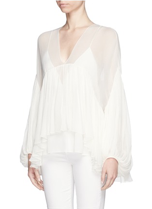 Front View - Click To Enlarge - CHLOÉ - Bell sleeve silk crépon flare top