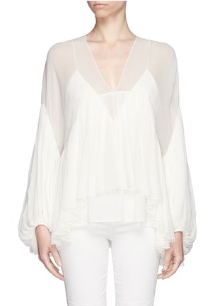 Main View - Click To Enlarge - CHLOÉ - Bell sleeve silk crépon flare top