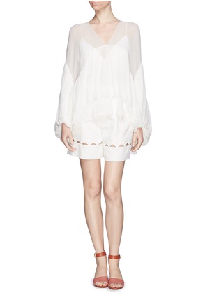 Figure View - Click To Enlarge - CHLOÉ - Bell sleeve silk crépon flare top