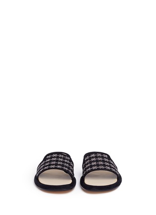 Front View - Click To Enlarge - RODO - Crystal embellished suede slide sandals