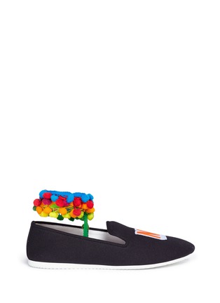 Main View - Click To Enlarge - JOSHUA SANDERS - 'NY' embroidered pompom ankle tie slip-ons