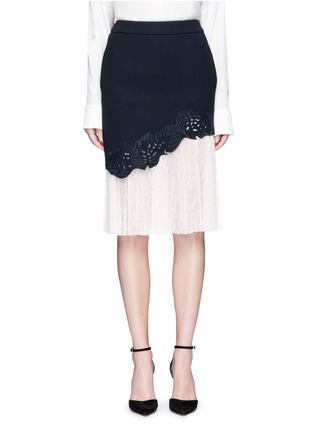 Main View - Click To Enlarge - COMME MOI - Lace underlay cutwork embroidery crepe skirt