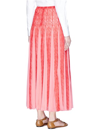 Back View - Click To Enlarge - VALENTINO GARAVANI - Pleated georgette godet floral lace maxi skirt