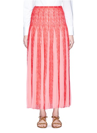 Main View - Click To Enlarge - VALENTINO GARAVANI - Pleated georgette godet floral lace maxi skirt