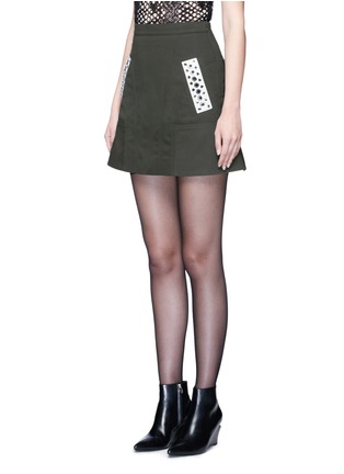 Front View - Click To Enlarge - ALEXANDER WANG - Metal eyelet leather trim twill skirt