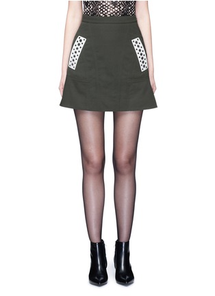 Main View - Click To Enlarge - ALEXANDER WANG - Metal eyelet leather trim twill skirt