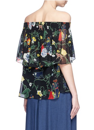 Back View - Click To Enlarge - TIBI - 'Seville' print ruffle silk off-shoulder top