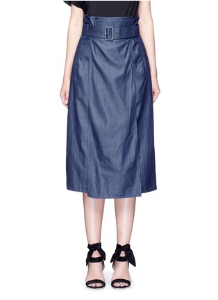 Main View - Click To Enlarge - TIBI - Belted paperbag waist twill skirt