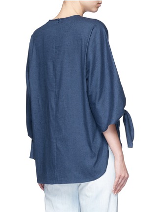 Back View - Click To Enlarge - TIBI - 'Sophia' tie cuff twill top