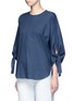 Front View - Click To Enlarge - TIBI - 'Sophia' tie cuff twill top
