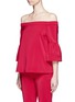 Front View - Click To Enlarge - TIBI - Lantern sleeve off-shoulder faille top