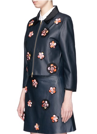 Front View - Click To Enlarge - VICTORIA, VICTORIA BECKHAM - Floral embellished cropped leather car coat