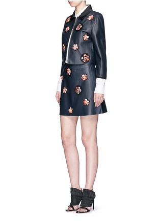 Figure View - Click To Enlarge - VICTORIA, VICTORIA BECKHAM - Floral embellished cropped leather car coat