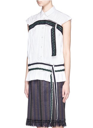 Front View - Click To Enlarge - SACAI - Braided belt fortuny pleat poplin shirt