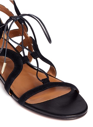 Detail View - Click To Enlarge - AQUAZZURA - 'Mirage' snake trim suede caged sandals