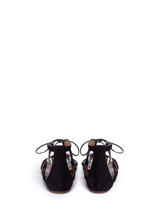 Back View - Click To Enlarge - AQUAZZURA - 'Mirage' snake trim suede caged sandals