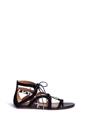 Main View - Click To Enlarge - AQUAZZURA - 'Mirage' snake trim suede caged sandals