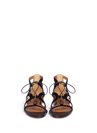 Figure View - Click To Enlarge - AQUAZZURA - 'Mirage' snake trim suede caged sandals