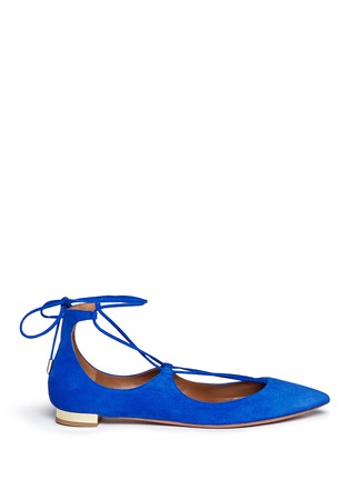 Main View - Click To Enlarge - AQUAZZURA - 'Christy' lace up suede skimmer flats