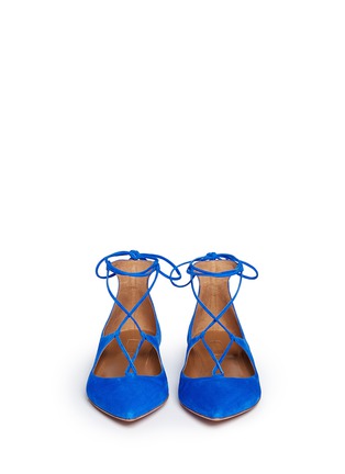Figure View - Click To Enlarge - AQUAZZURA - 'Christy' lace up suede skimmer flats