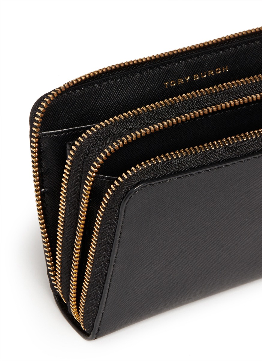 TORY BURCH - 'Robinson' double zip continental wallet | Black Small ...