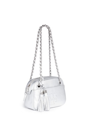 Front View - Click To Enlarge - TORY BURCH - 'Thea' metallic leather crossbody bag