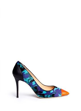 Main View - Click To Enlarge - 73426 - 'Yvette' neon toe cap camouflage ponyhair pumps