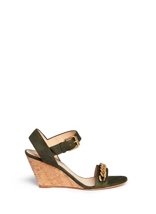 Main View - Click To Enlarge - 73426 - 'Coline' curb chain cork wedge suede sandals