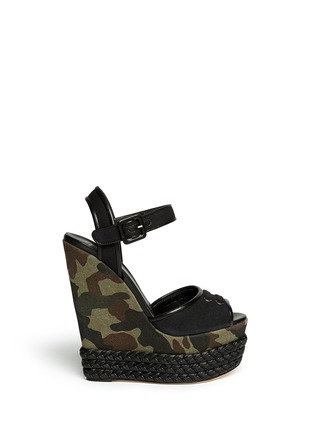 Main View - Click To Enlarge - 73426 - Camouflage canvas wedge sandals