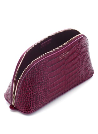 Detail View - Click To Enlarge - SMYTHSON - 'Mara' croc embossed leather cosmetics case - Dark Berry