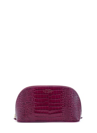 Main View - Click To Enlarge - SMYTHSON - 'Mara' croc embossed leather cosmetics case - Dark Berry