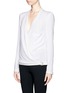 Front View - Click To Enlarge - HELMUT LANG - Leather trim wrap front blouse